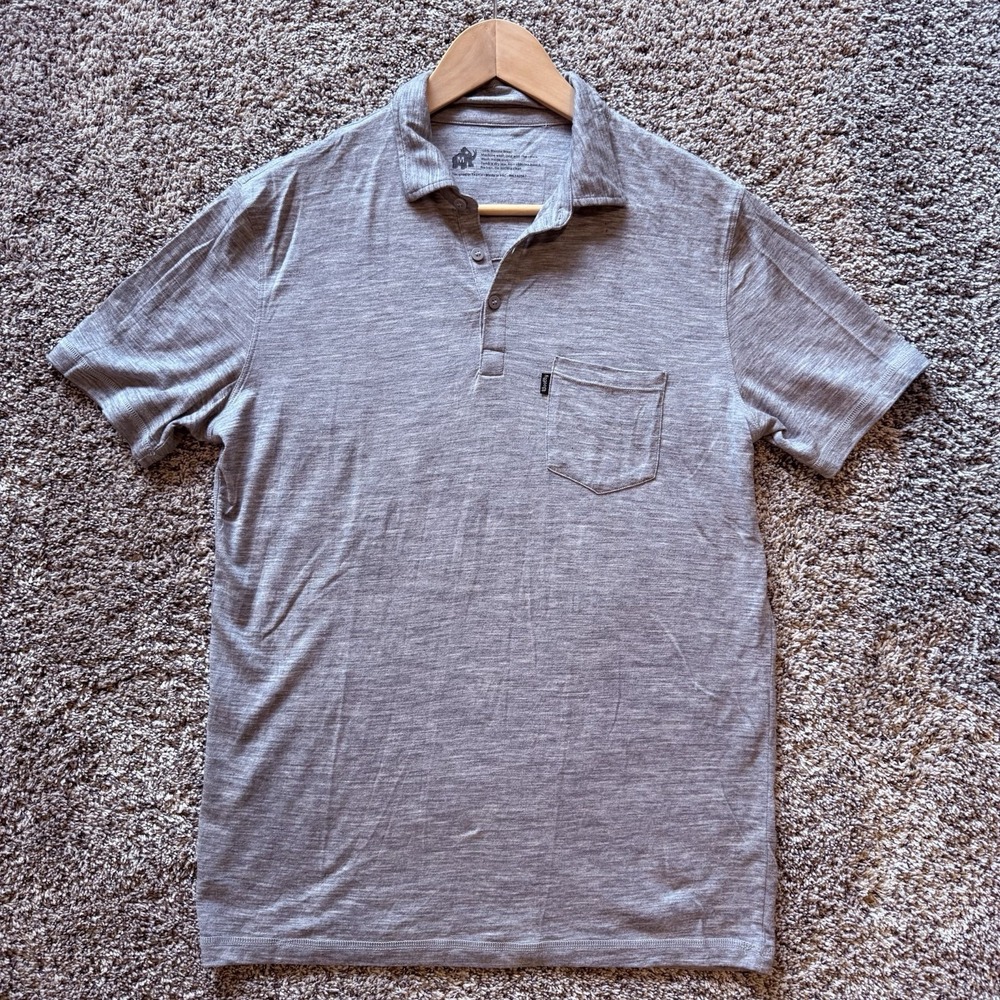 WOOLLY Merino Wool  Pocket Polo Shirt~Gray~Men's MEDIUM, Preppy, Golf